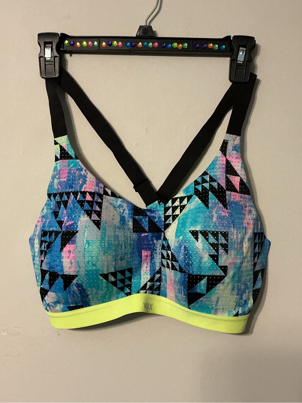 VSX Teal Multi Sports Bra with Neon Yellow Band